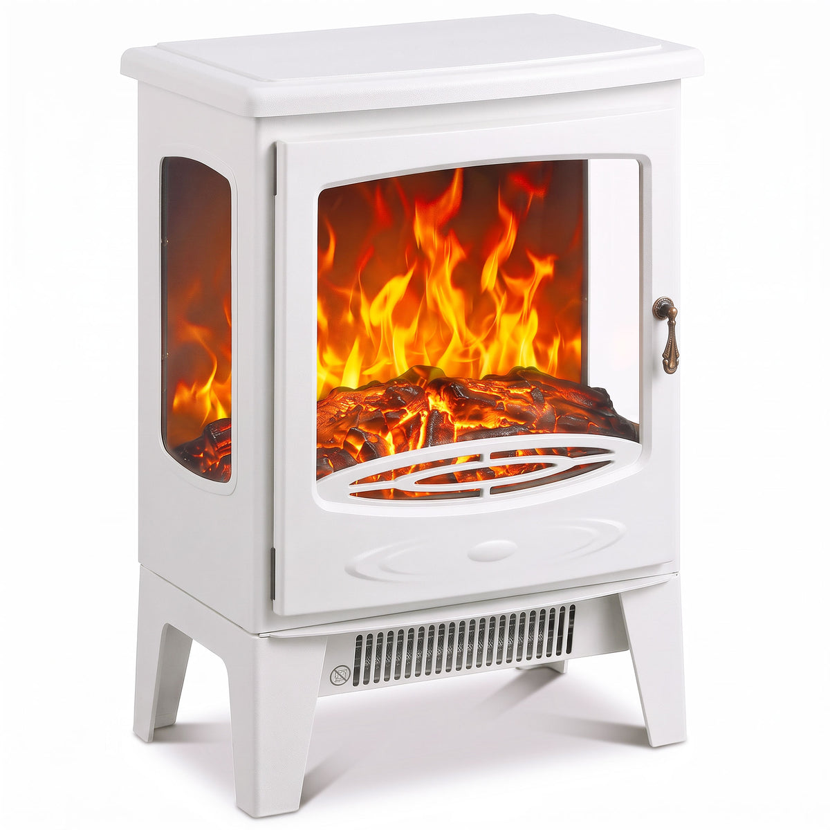 HOMCOM 900W/1800W Freestanding Electric Fireplace, Room Heater with Adjustable Artificial Flame, 3-Sided Tempered Glass, White Default Title