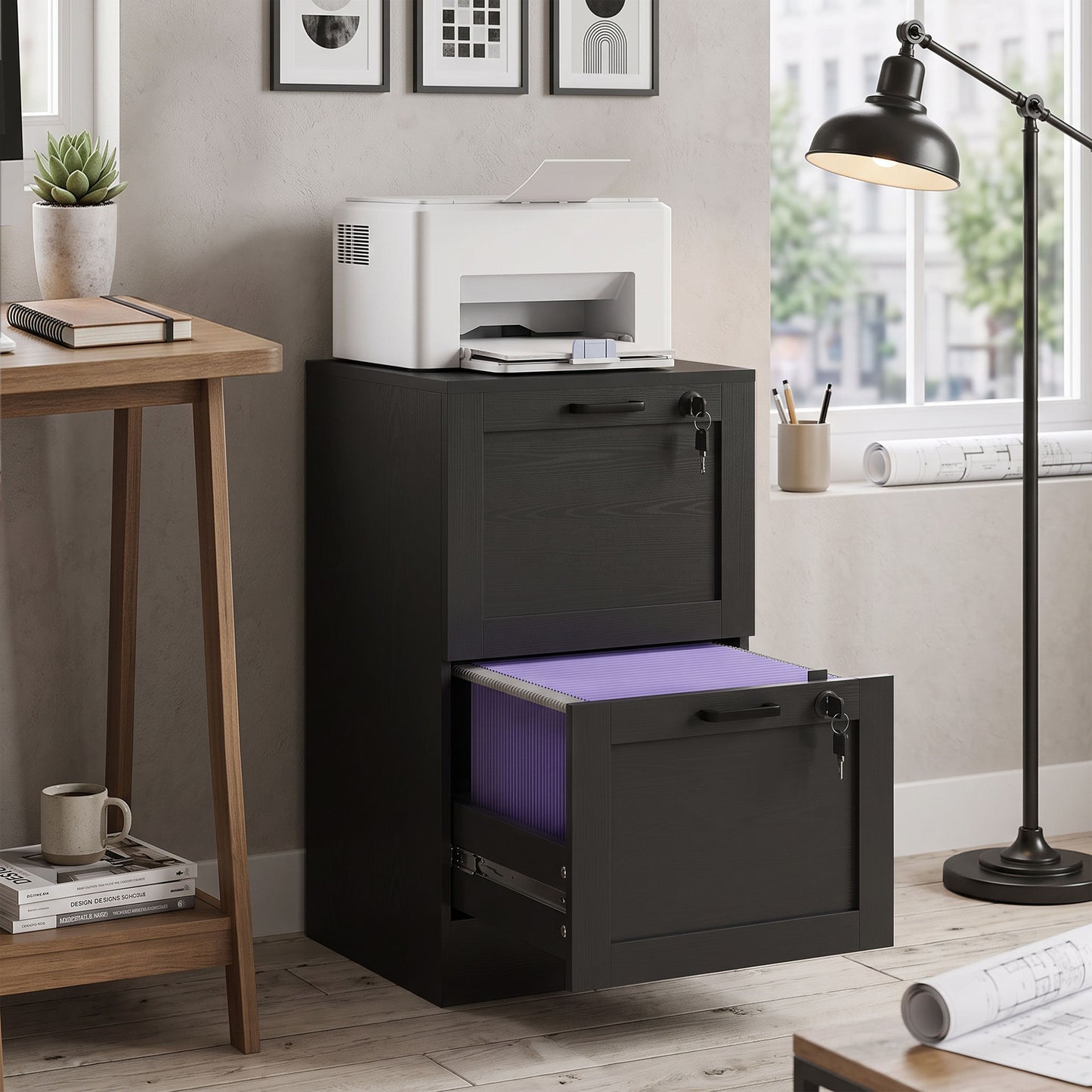 HOMCOM 2-Drawer Filing Cabinet with Lock - Black