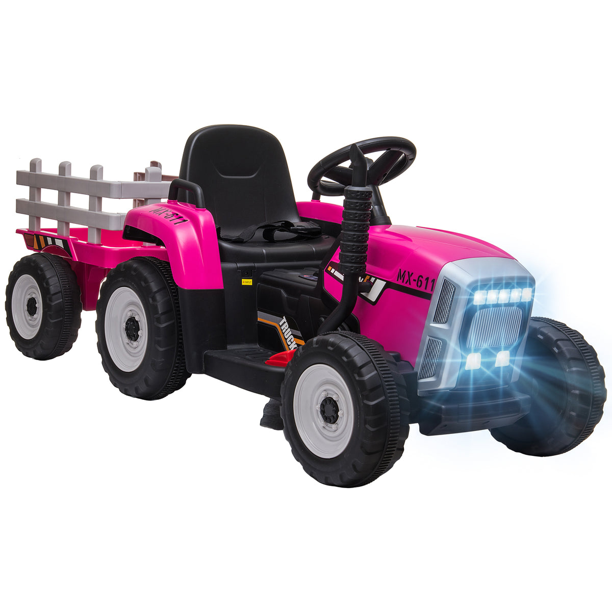 HOMCOM 12V Kids Ride on Tractor with Detachable Trailer, Remote, Soft Start, Seat Belt, Music, USB, Horn, Lights for 3-6, Pink Default Title