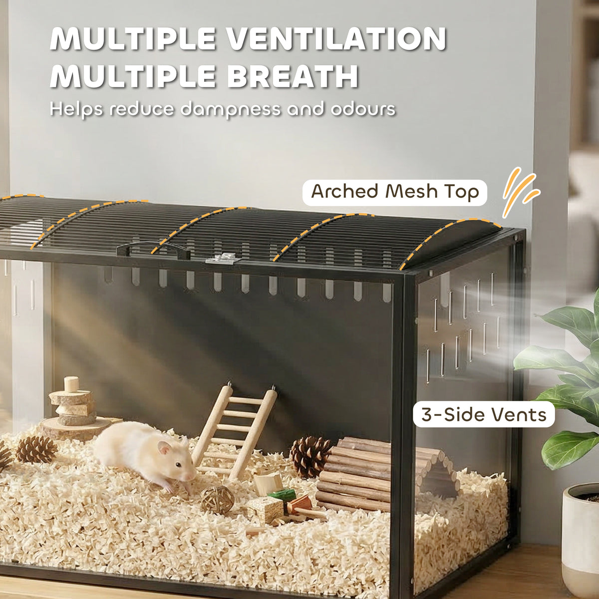 PawHut Hamster Cage Steel Chewproof with Openable Top, Deep Burrow for Dwarf Syrian Hamster, Gerbil, Rats, 105 x 51 x 53 cm