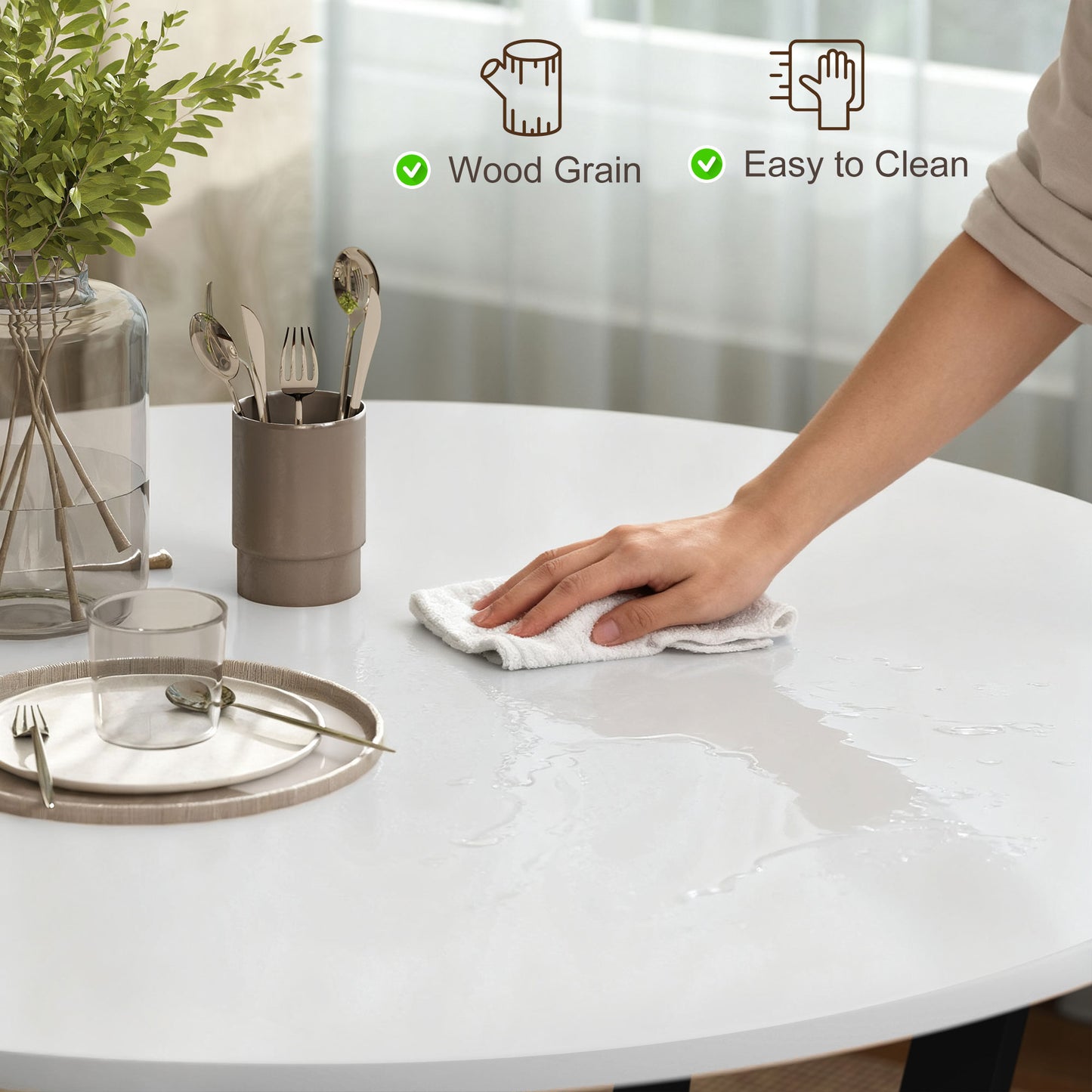 HOMCOM Dining Table, Round Kitchen Table with Black Legs for Living Room, Dining Room 90 x 76 cm, High Gloss White