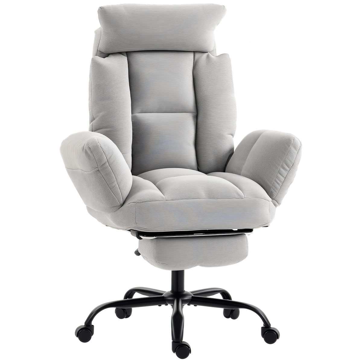 HOMCOM Executive Office Chair Height Adjustable Desk Chair Reclining Flip-up Armrest Footrest, Light Grey