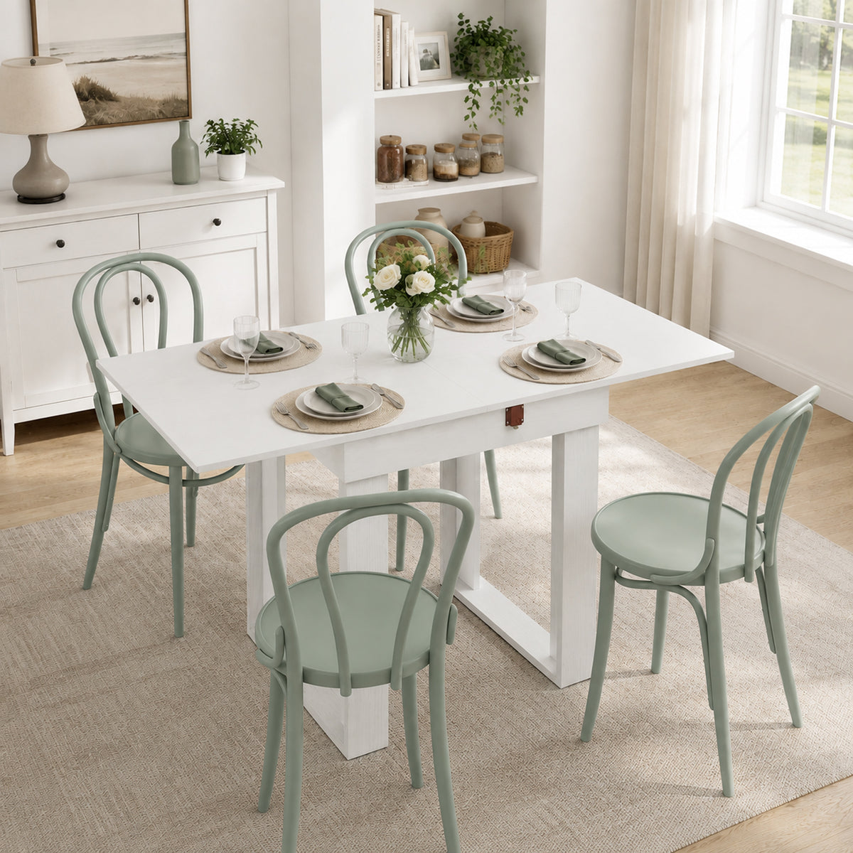 HOMCOM Folding Dining Table Under-Table Storage Extendable Kitchen Table Steel Rail White