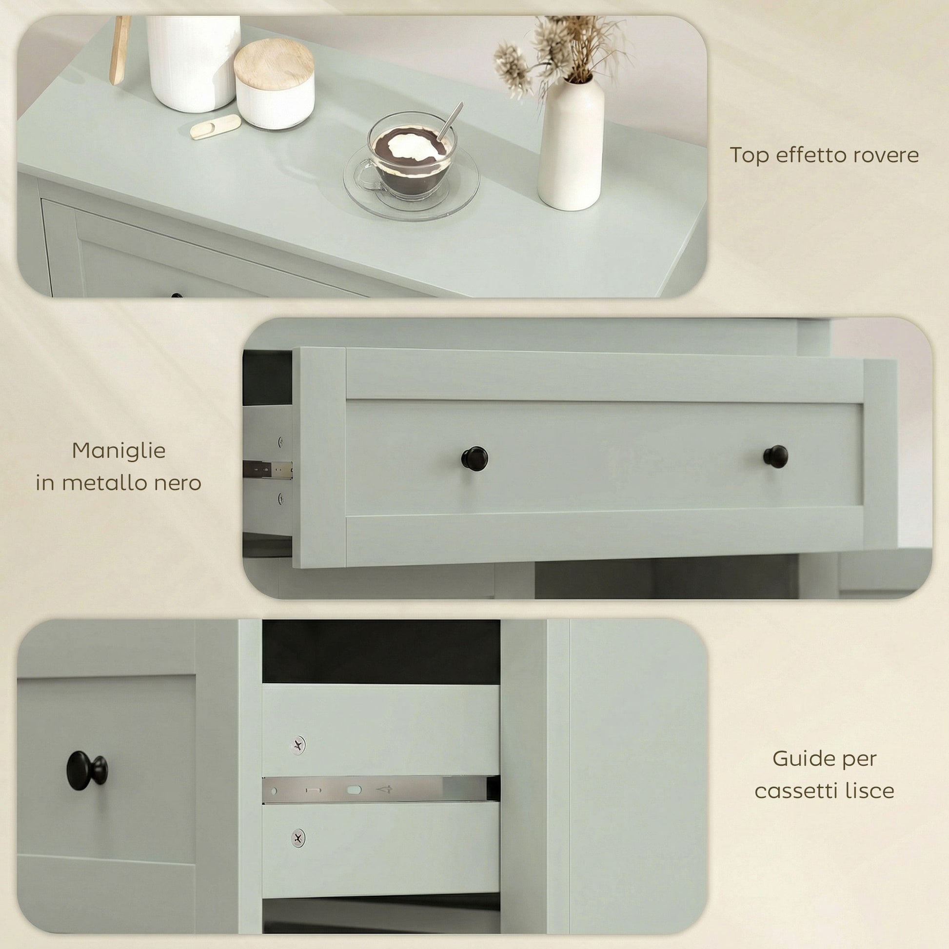 HOMCOM Sideboard Storage Cabinet, Modern Kitchen Cupboard with Adjustable Shelf, Drawer and Double Doors, Green
