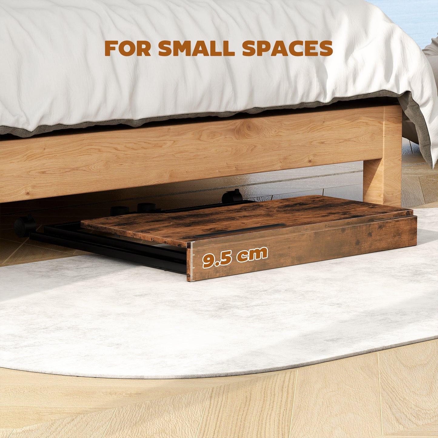 HOMCOM Folding Small Desk on Wheels - Rustic Brown