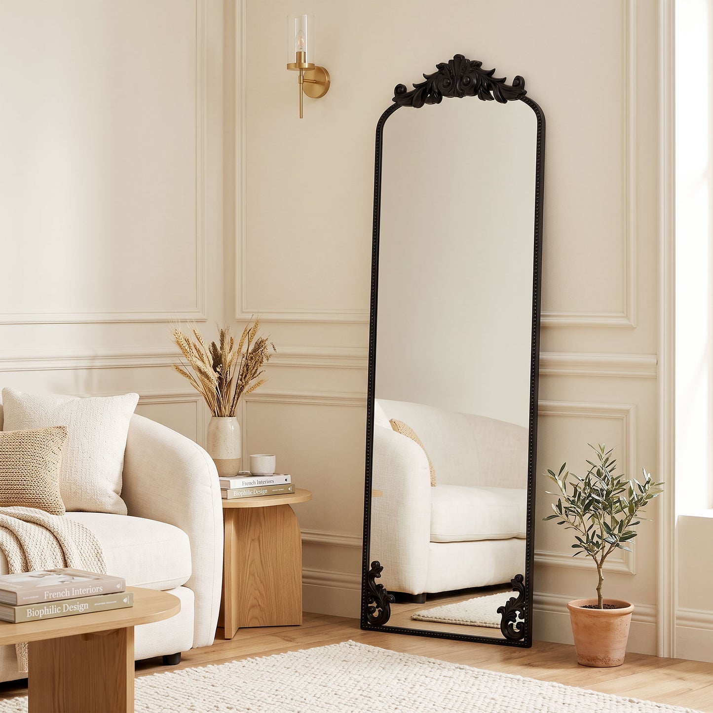 HOMCOM Floor Mirror, 50 x 160 cm Full Length Mirror with Baroque Metal Frame for Bedroom, Living Room, Dressing Room, Black