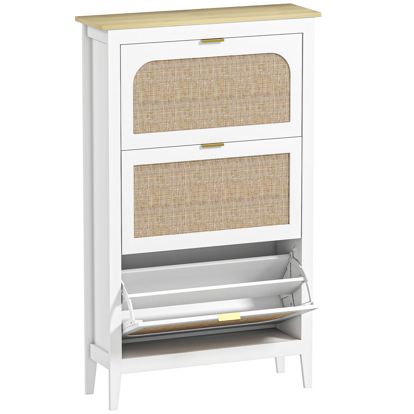 HOMCOM Narrow Shoe Cabinet, Boho Slim Shoe Storage Cabinet with 3 Flip Drawers, Holds 21 Pairs, White Default Title