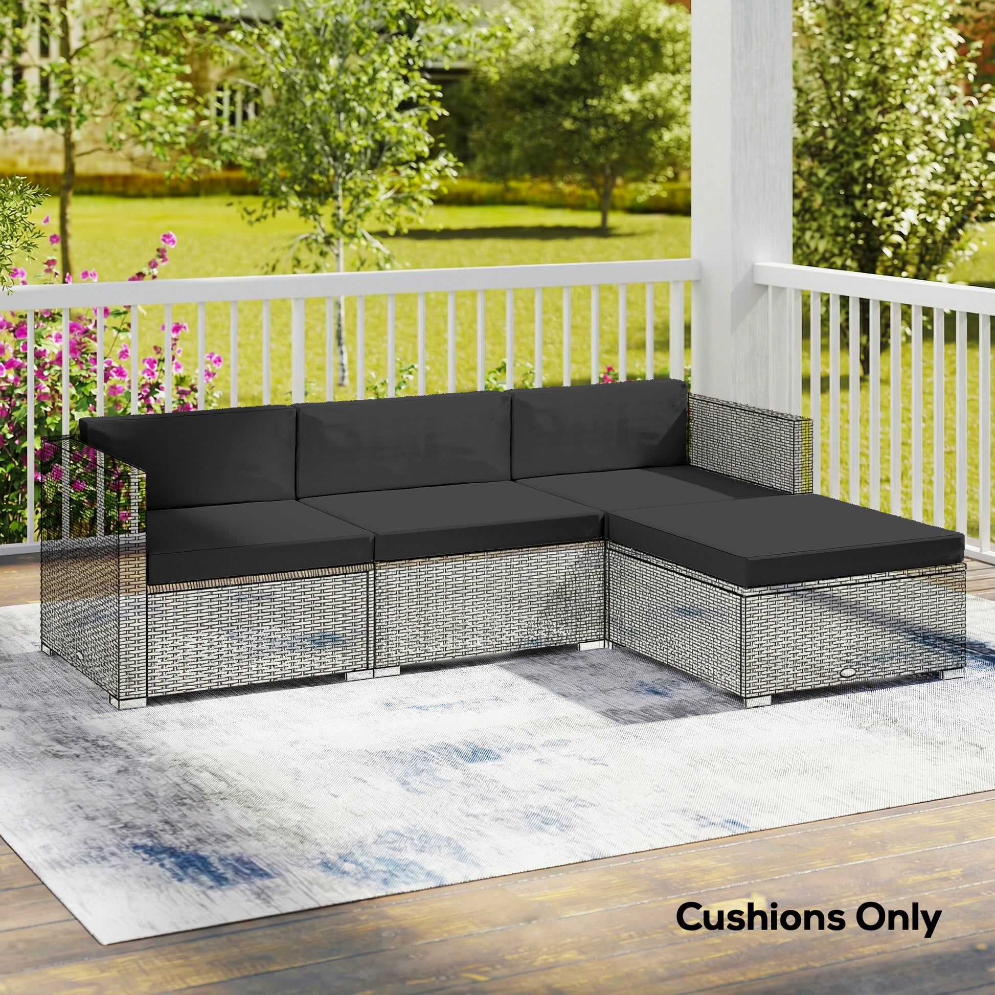 Outsunny 7-Piece Patio Furniture Cushions, Outdoor Loveseat Cushion with Removable Covers for Rattan Furniture, 60x60 cm, Black