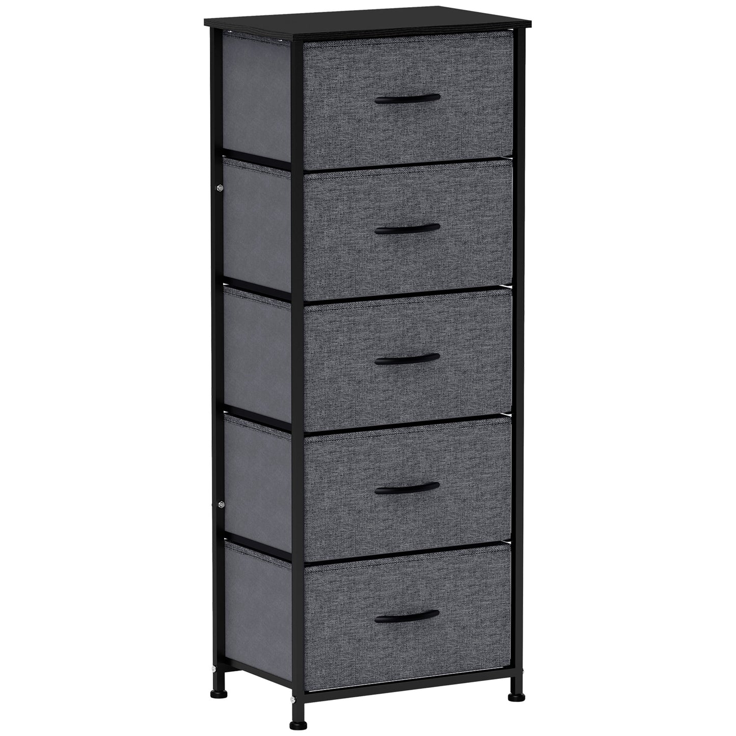 HOMCOM Fabric Chest of Drawers, Industrial Bedroom Dresser with 5 Fabric Drawers, Steel Frame and Wooden Top for Nursery, Living Room, Hallway, Dark Grey