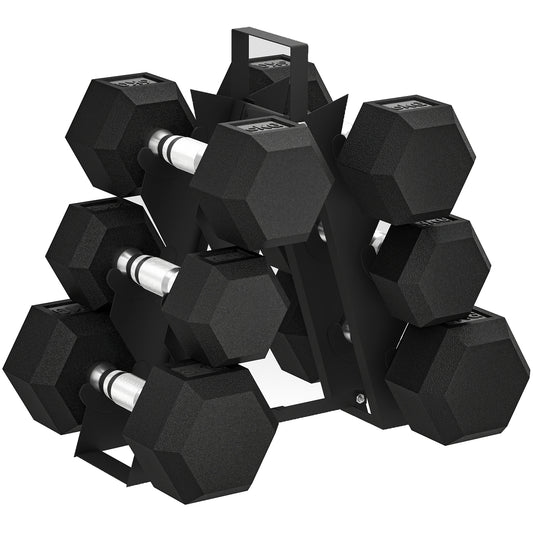 SPORTNOW Hex Dumbbell Set with Weights Storage Rack, Rubber Coated Dumbbells, Non-Slip Chrome Handles, Space-Saving for Home Gym Weight Lifting Strength Training, 2 x 4kg, 2 x 6kg, 2 x 8kg