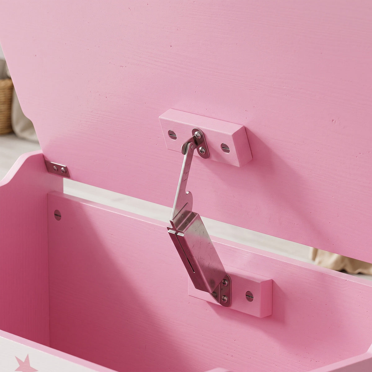AIYAPLAY Storage Chest, Wooden Toy Chest with Lid, Flip-Top, Security Hinges and Anti-Pinch Design for Kids, Pink