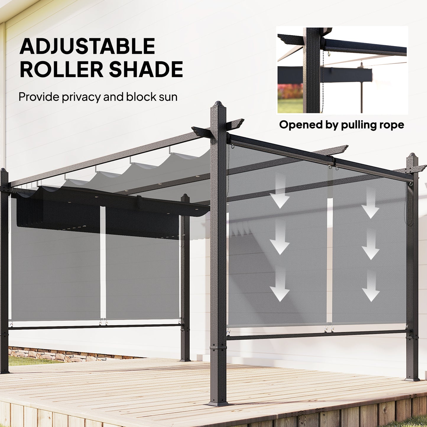 Outsunny 4 x 3 m Garden Pergola with Retractable Roof Canopy and Roll-Up Sides, Outdoor Gazebo Pergola Kit, Dark Grey