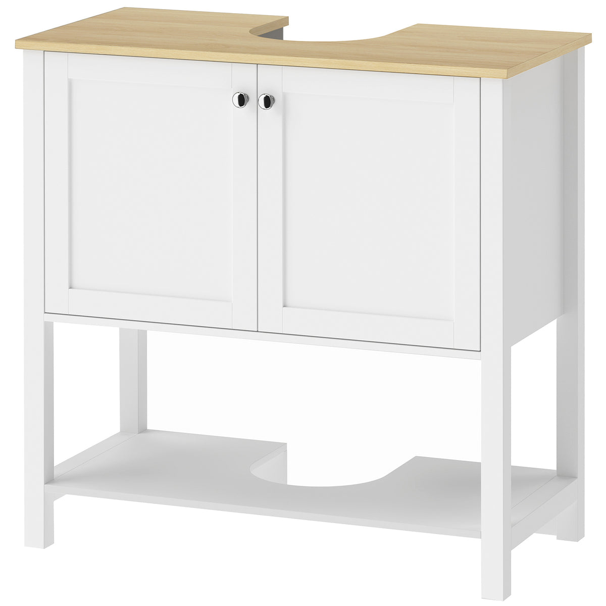 HOMCOM Under Sink Bathroom Cabinet with 2 Doors, Open Shelf and U-Shape Cut-Out for Basin with or without Pedestal, White Default Title