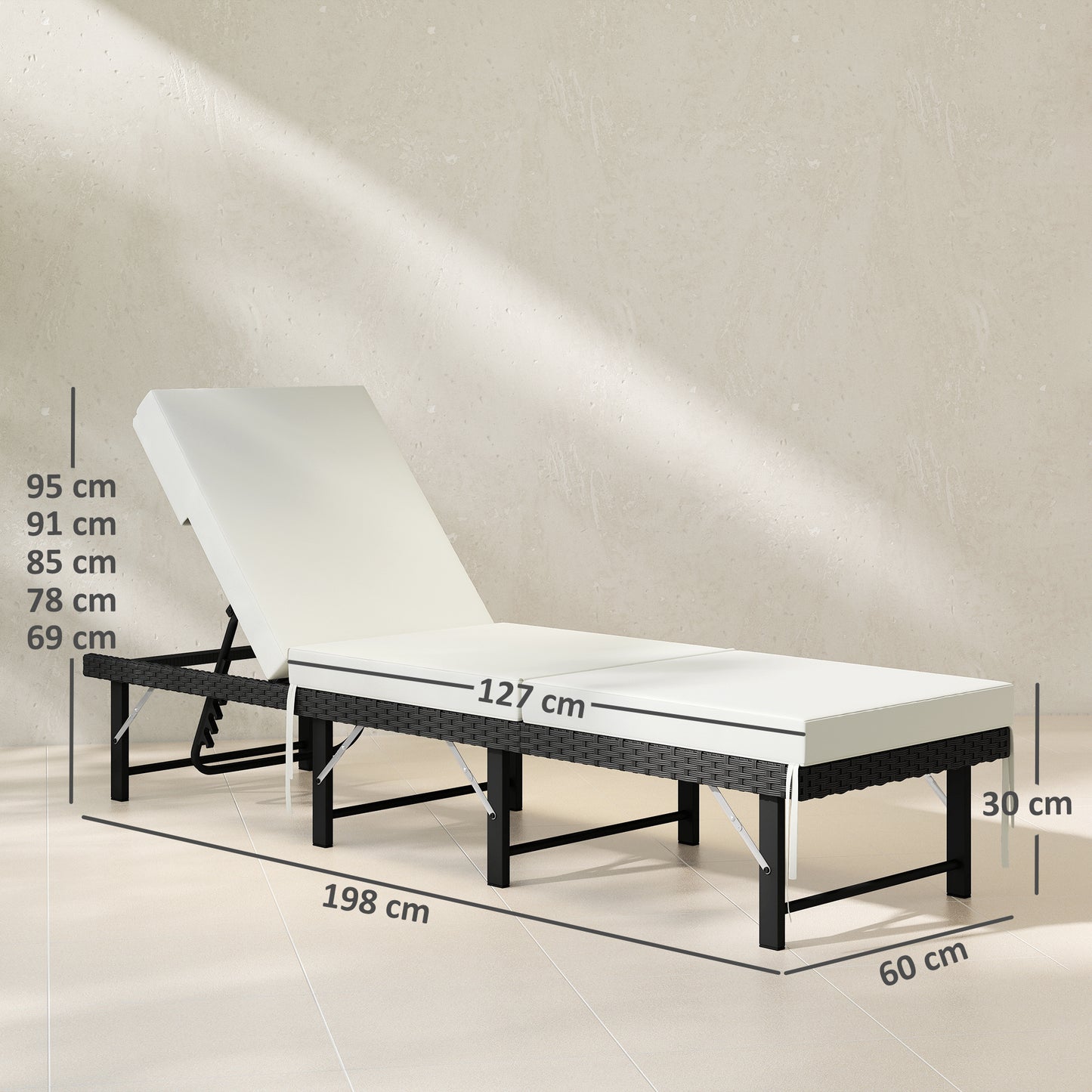 Outsunny Single Folding Rattan Sun Lounger, with Cushion - Black
