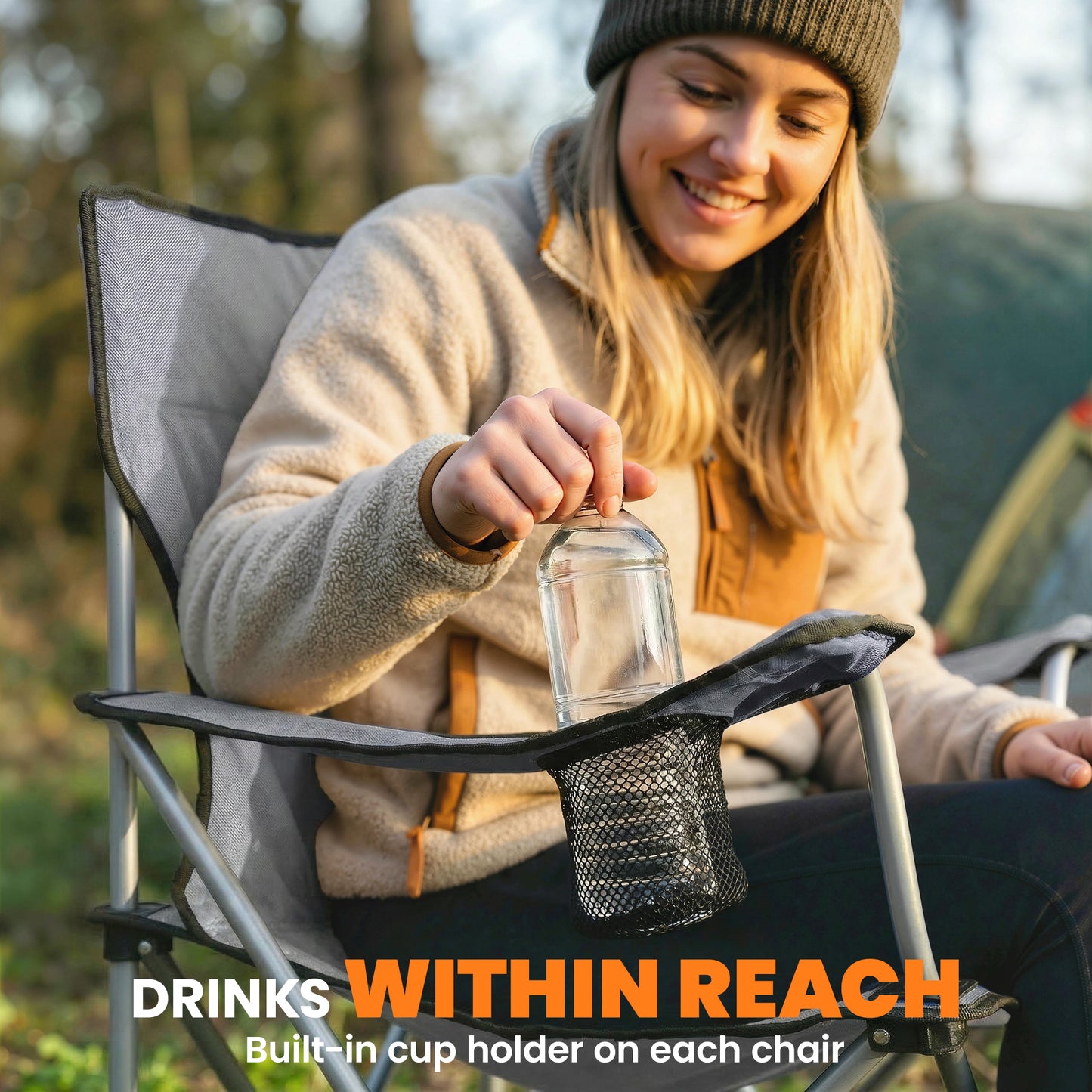 Outsunny Camping Chair Set of 2 Portable Folding Outdoor Camp Chair with Cup Holders and Carry Bag Grey