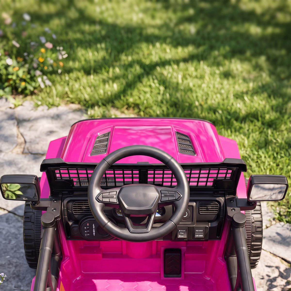 AIYAPLAY 12V Electric Car for Kids with Remote, Dual Motors, Rear Suspension, Soft Start, Music, Lights for 3-8 Years, Pink