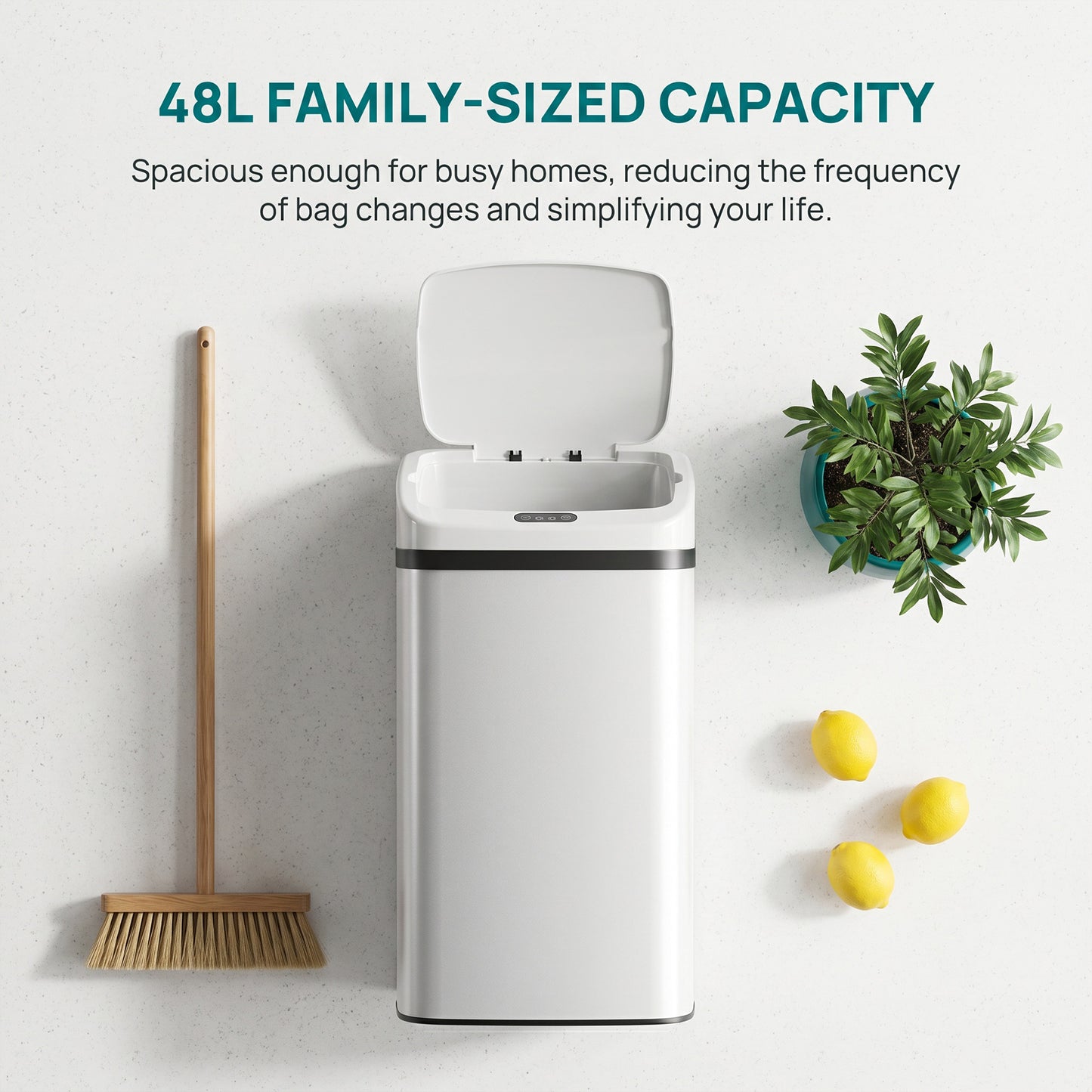 HOMCOM 48L Stainless Steel Sensor Bin - White