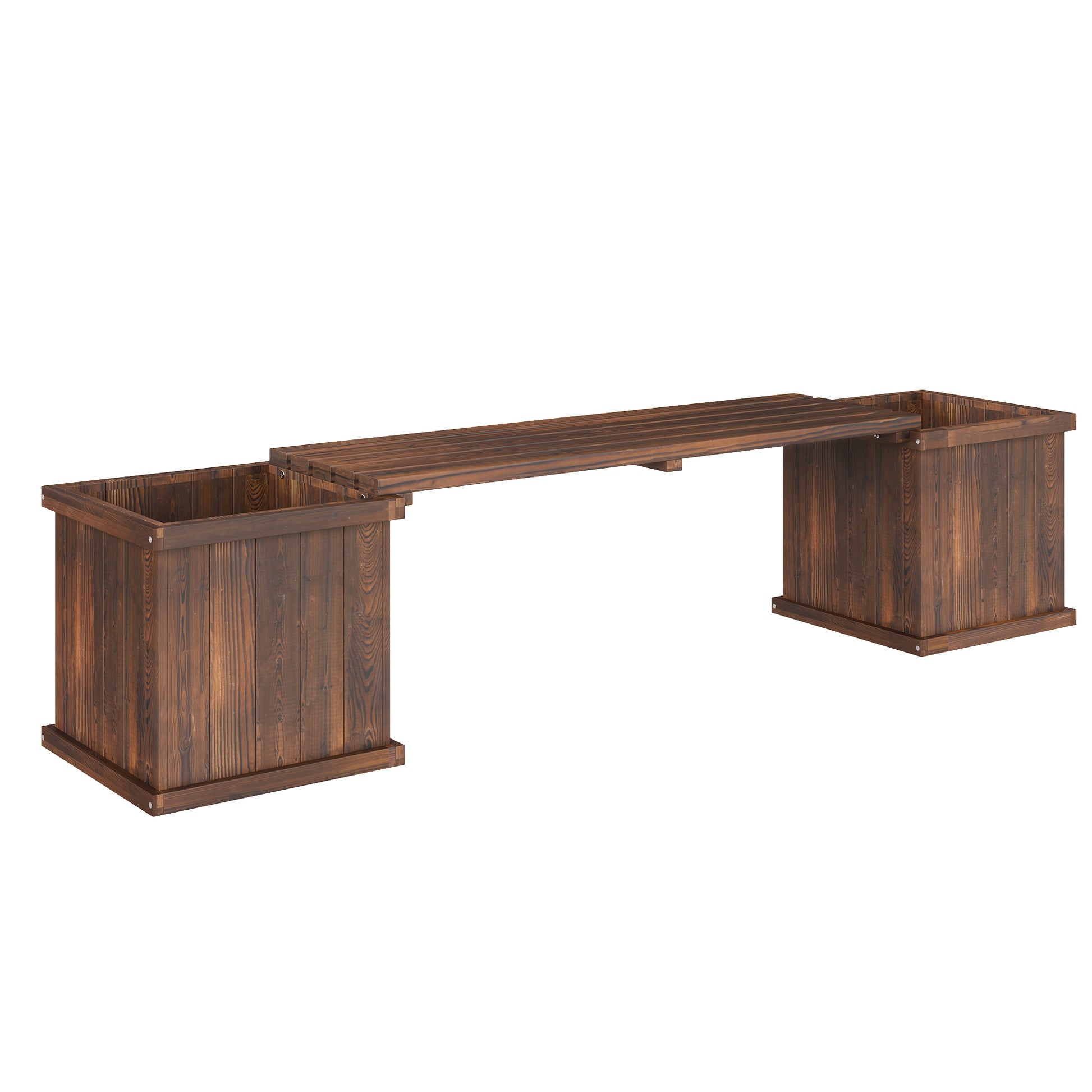 Outsunny Wooden Garden Planter & Bench Combination Garden Raised Bed Patio Park Carbonised Finish 176 x 38 x 40 cm Default Title