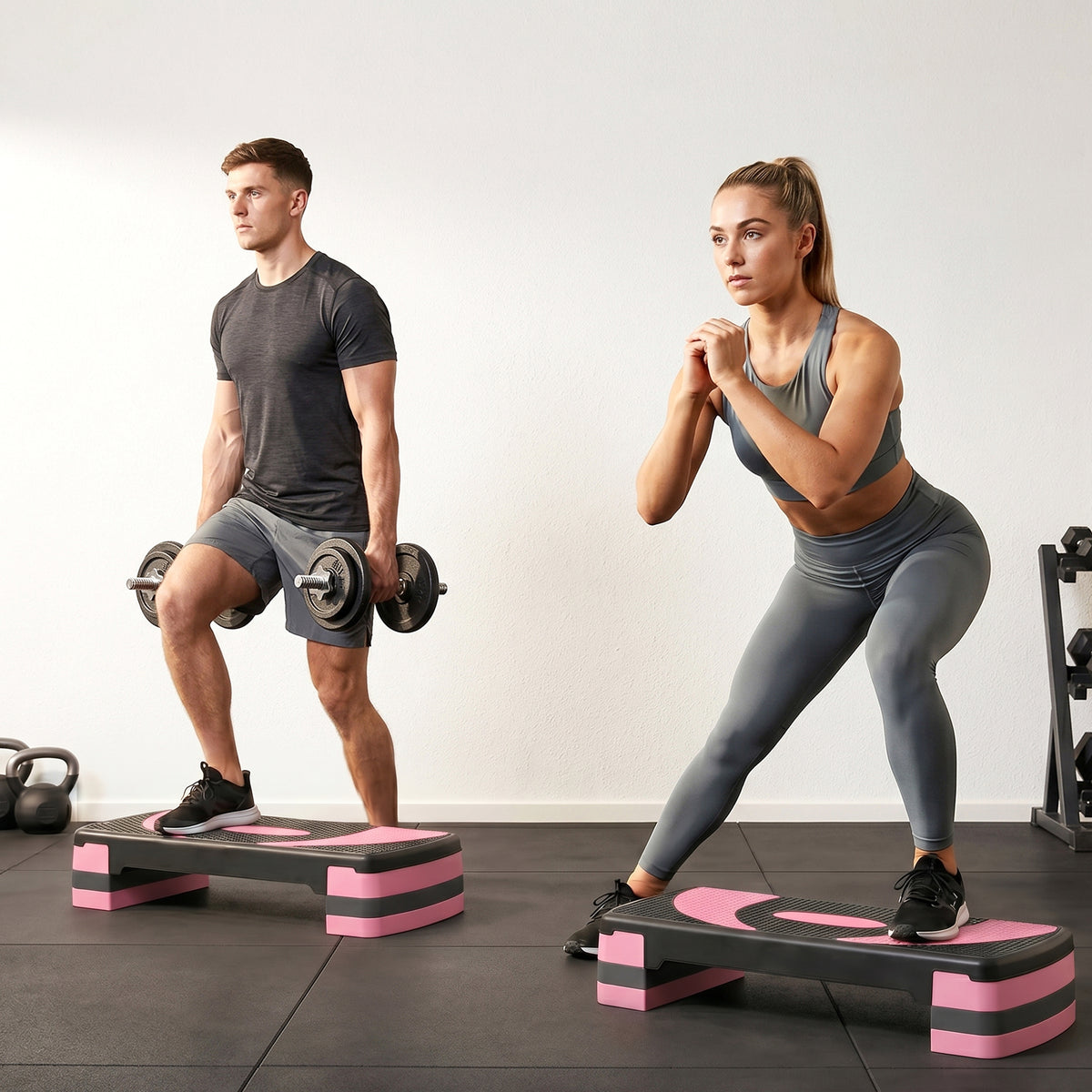 HOMCOM Aerobic Step with 3-Level Adjustable Heights for Home, Office Exercise, Black and Pink