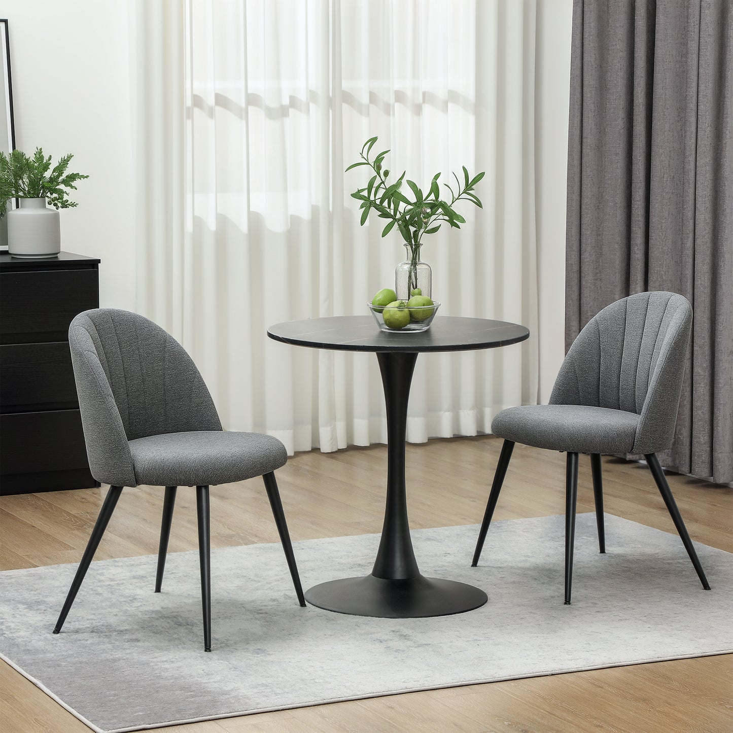 HOMCOM Dining Chairs Set of 2, Modern Upholstered Kitchen Chairs with Metal Legs, Shell Backrest and Padded Seat for Dining Room, Bedroom, Living Room, Vanity, Grey