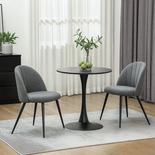 HOMCOM Dining Chairs Set of 2, Modern Upholstered Kitchen Chairs with Metal Legs, Shell Backrest and Padded Seat for Dining Room, Bedroom, Living Room, Vanity, Grey