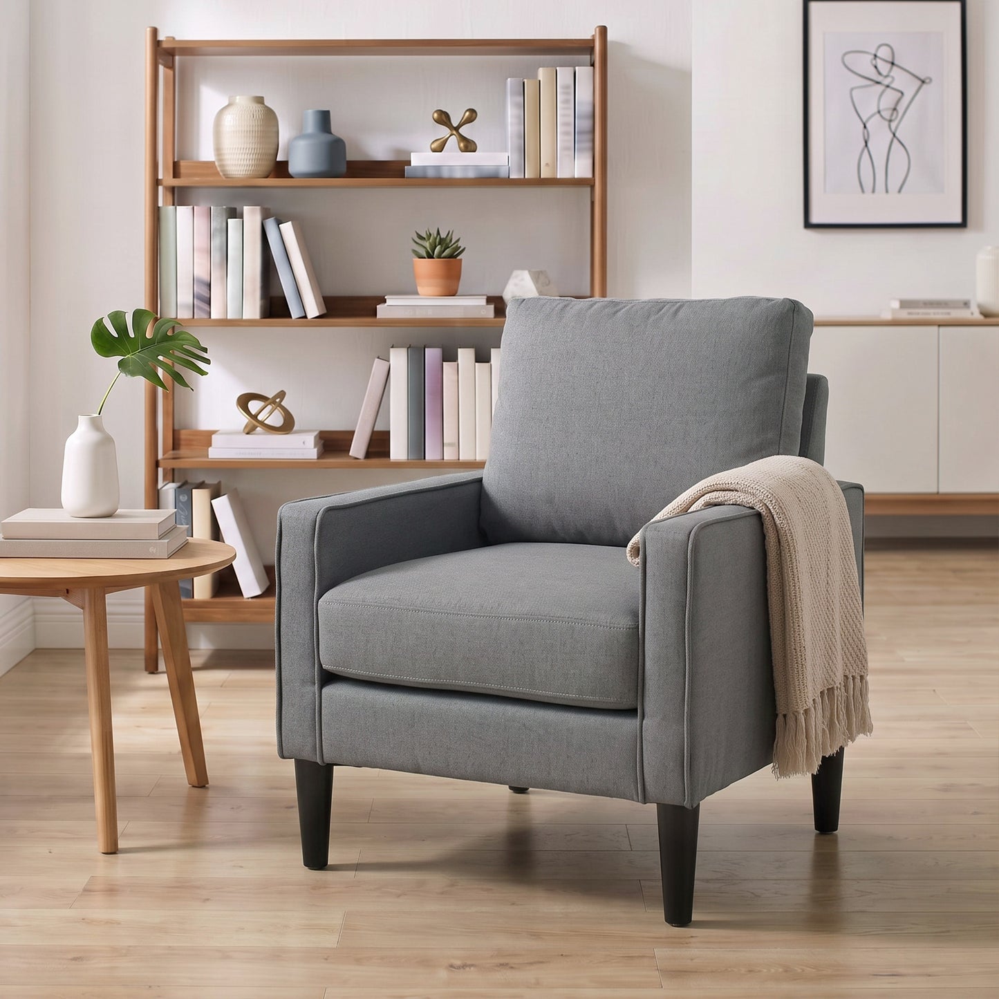 HOMCOM Accent Chair, Removable Pillow Linen Armchair with Comfy Spring Cushion for Living Room, Bedroom, Study, Dark Grey