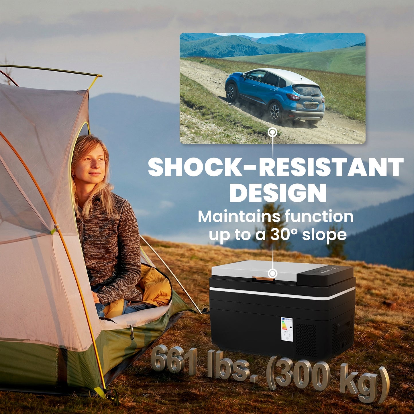 Outsunny 30L Compressor Car Fridge Freezer, Camping Refrigerator with App Control, 12/24V DC and 100-240V AC, Black
