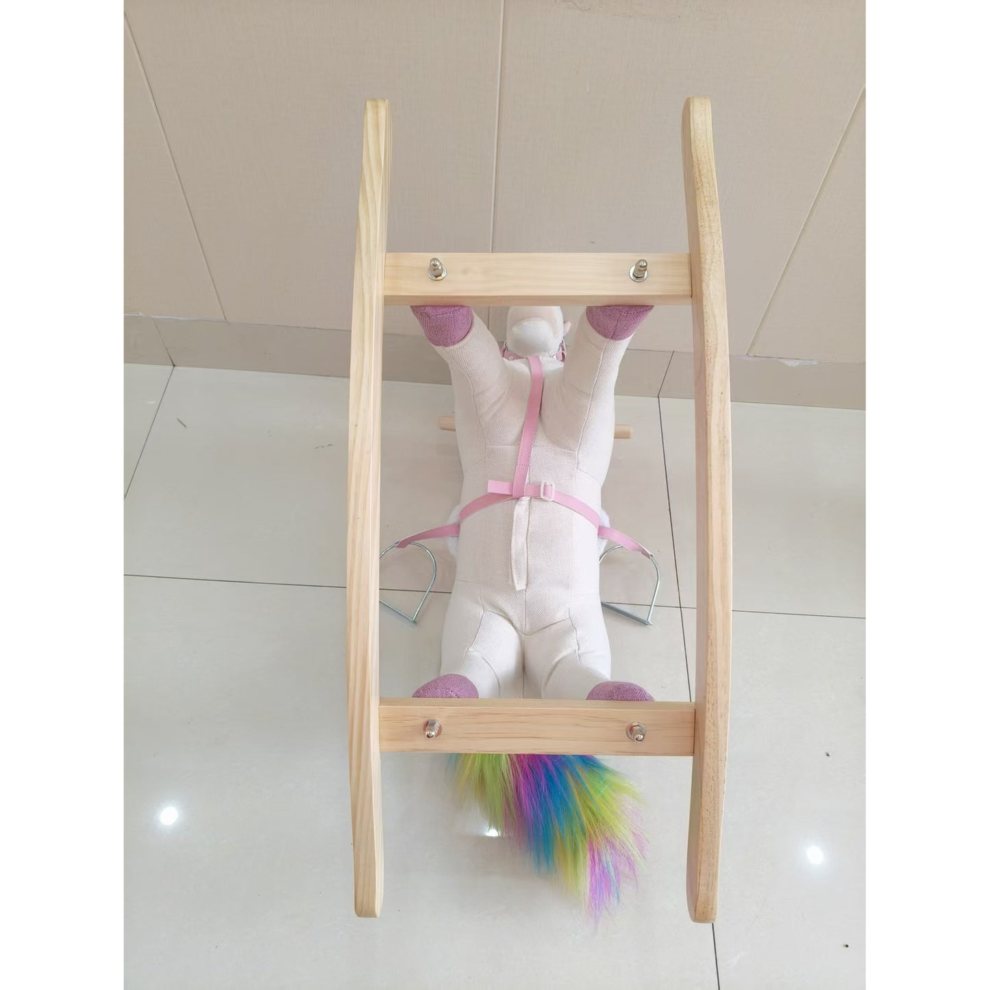 AIYAPLAY Rocking Horse, Unicorn Ride on Horse with Sounds and Stable Wooden Base for 1-3 Years, Cream White