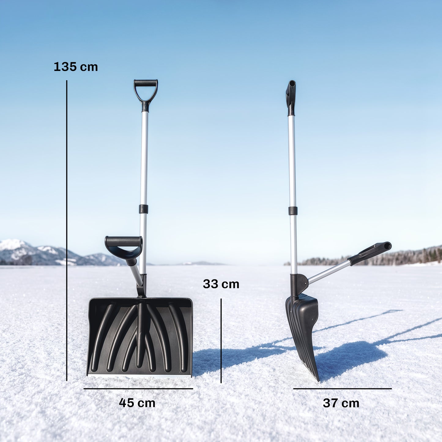 Outsunny Heavy-Duty Snow Shovel with Assist Handle, Portable Snow Pusher with 45cm Wide Blade, Detachable Aluminium Handle