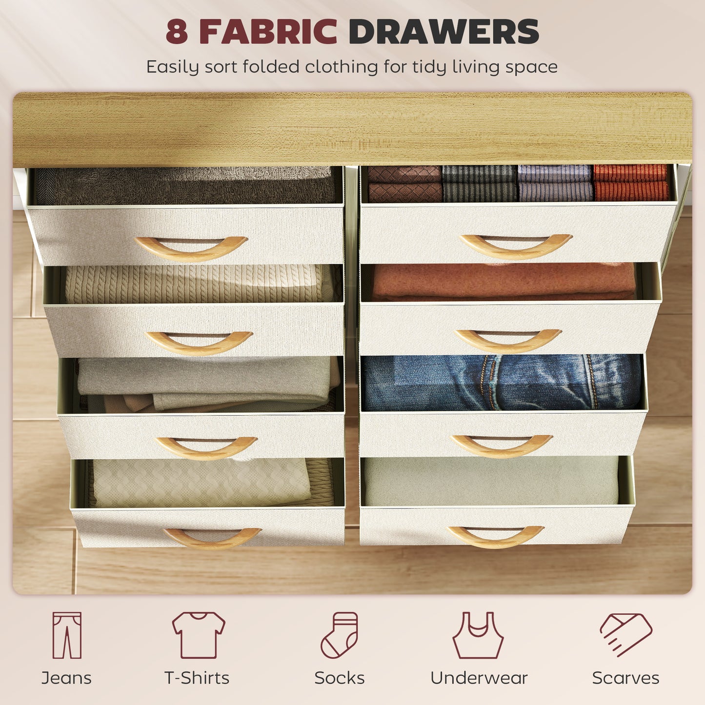 HOMCOM Chest of Eight Fabric Drawers - Beige