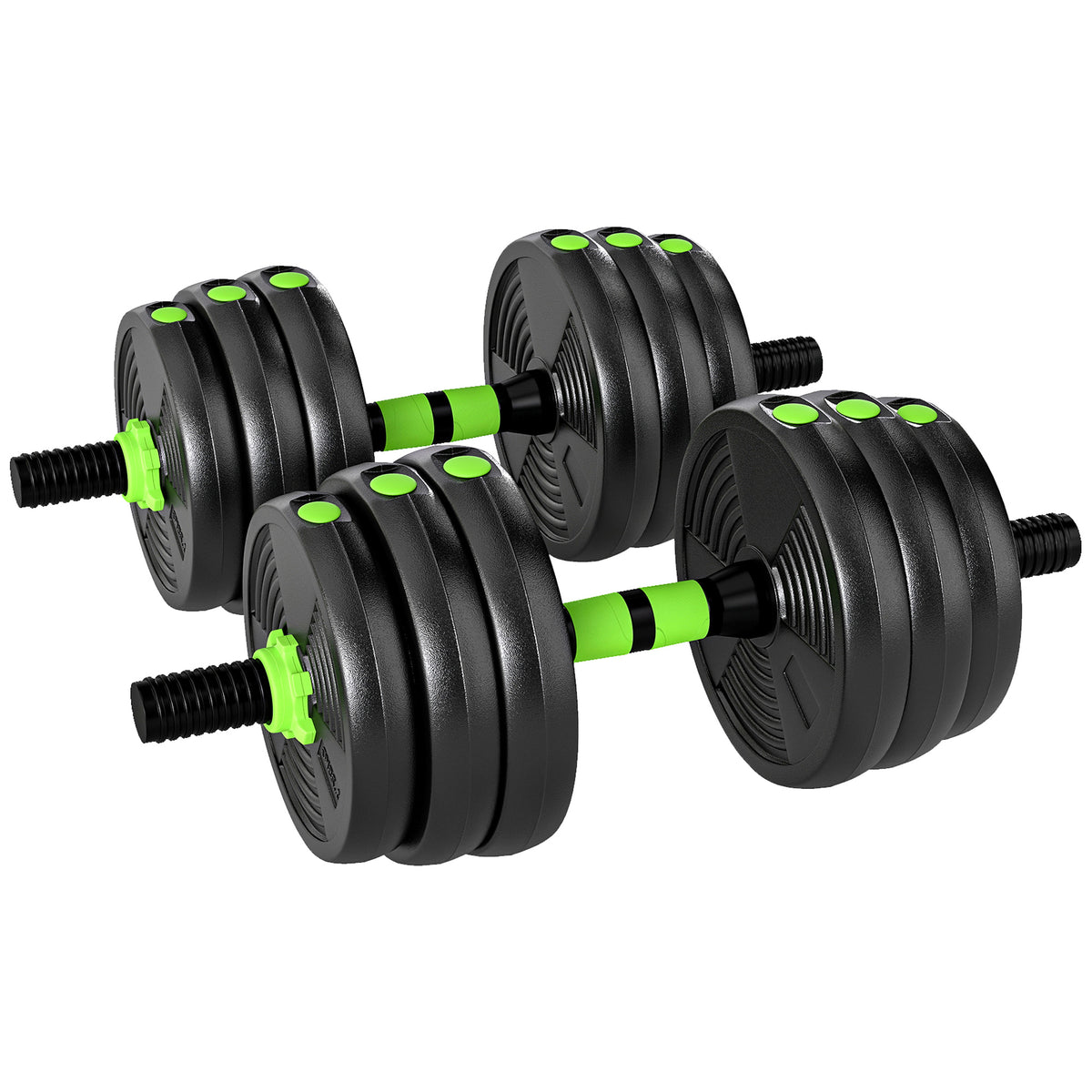 SPORTNOW 20 kg 3-in-1 Adjustable Dumbbell & Barbell Set with EZ Bar, Connecting Rod and Non-Slip Grip for Home Gym, Green
