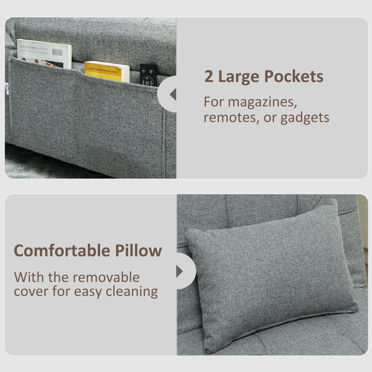 HOMCOM Four-In-One Single Sleeper Chair - Dark Grey