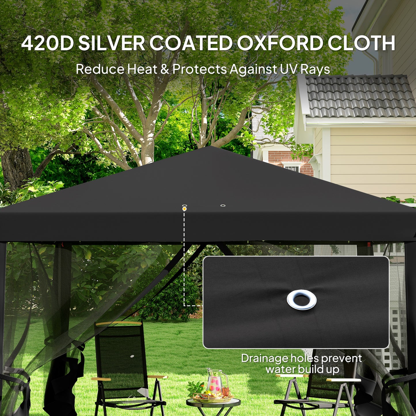 Outsunny 3 x 3Â m Pop Up Gazebo, 420D Garden Tent Canopy with Removable Mesh Sidewall Netting, Carry Bag for Garden Patio Outdoor, Black