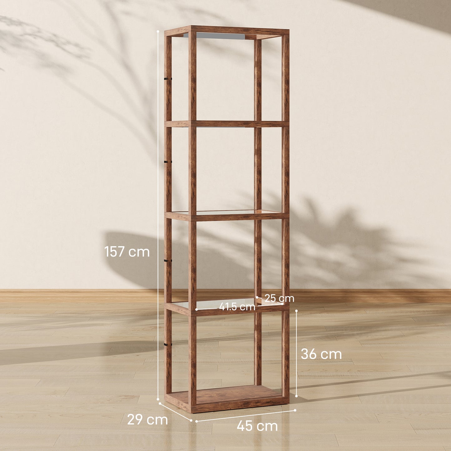 HOMCOM Four-Shelf Floor Lamp - Rustic Brown