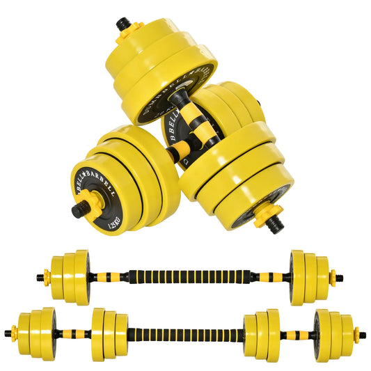 HOMCOM 20KG Dumbbell & Barbell Adjustable Set Plate Bar Clamp Rod Home Gym Sports Area Exercise Ergonomic - LiamsBargains.co.uk
