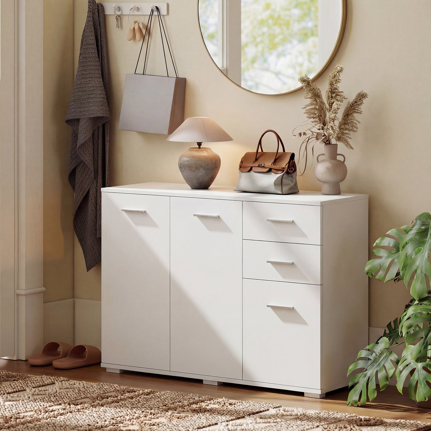HOMCOM Sideboard, Modern Storage Cabinet with 2 Drawers, 3 Doors and Adjustable Shelves, White