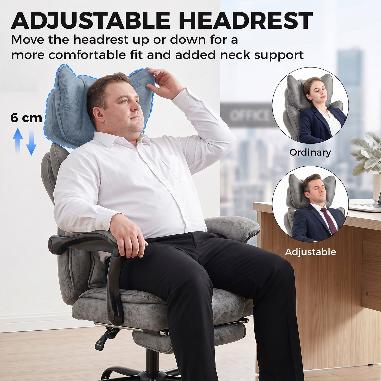 HOMCOM Executive Office Chair, Leathaire Big and Tall Office Chair 180 kg with Wide Seat, Reclining, Lumbar Support, Grey