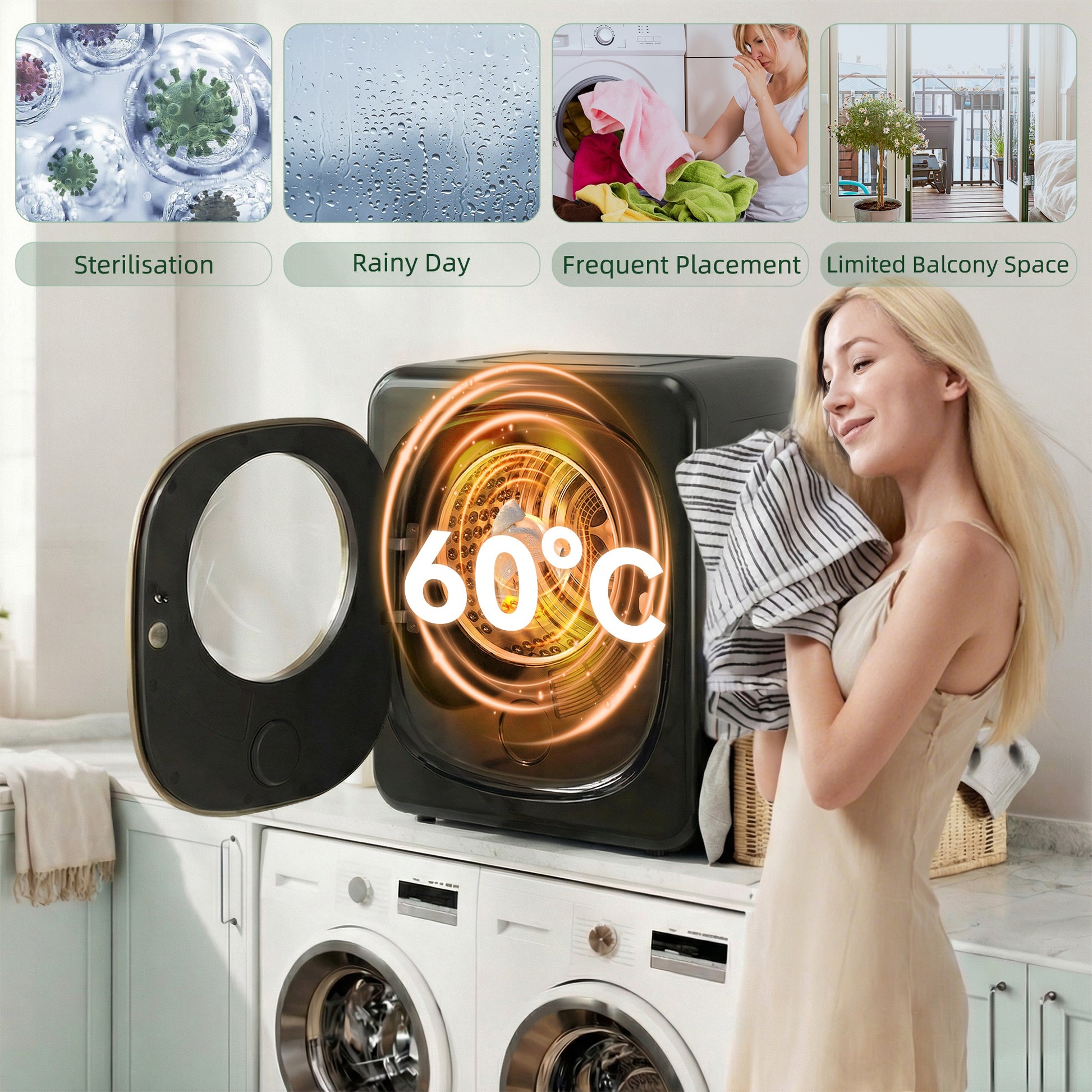 HOMCOM 4kg Vented Tumble Dryer with 5 Drying Mode, 800W Compact Freestanding Front Tumble Dryer Black