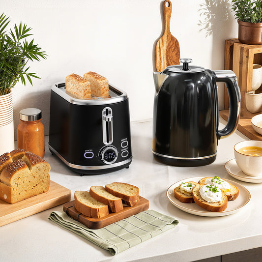 HOMCOM Polished Retro 40-100°C Kettle and Toaster Set - Black