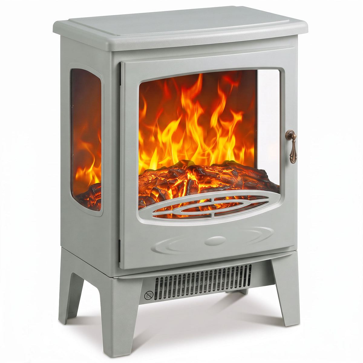 HOMCOM 900W/1800W Freestanding Electric Fireplace, Room Heater with Adjustable Artificial Flame, 3-Sided Tempered Glass, Grey Default Title