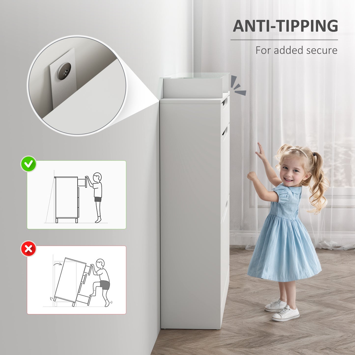 HOMCOM Shoe Storage Cabinet with Slide Out Drawer, 2 Flip Doors, Tempered Glass Top - White