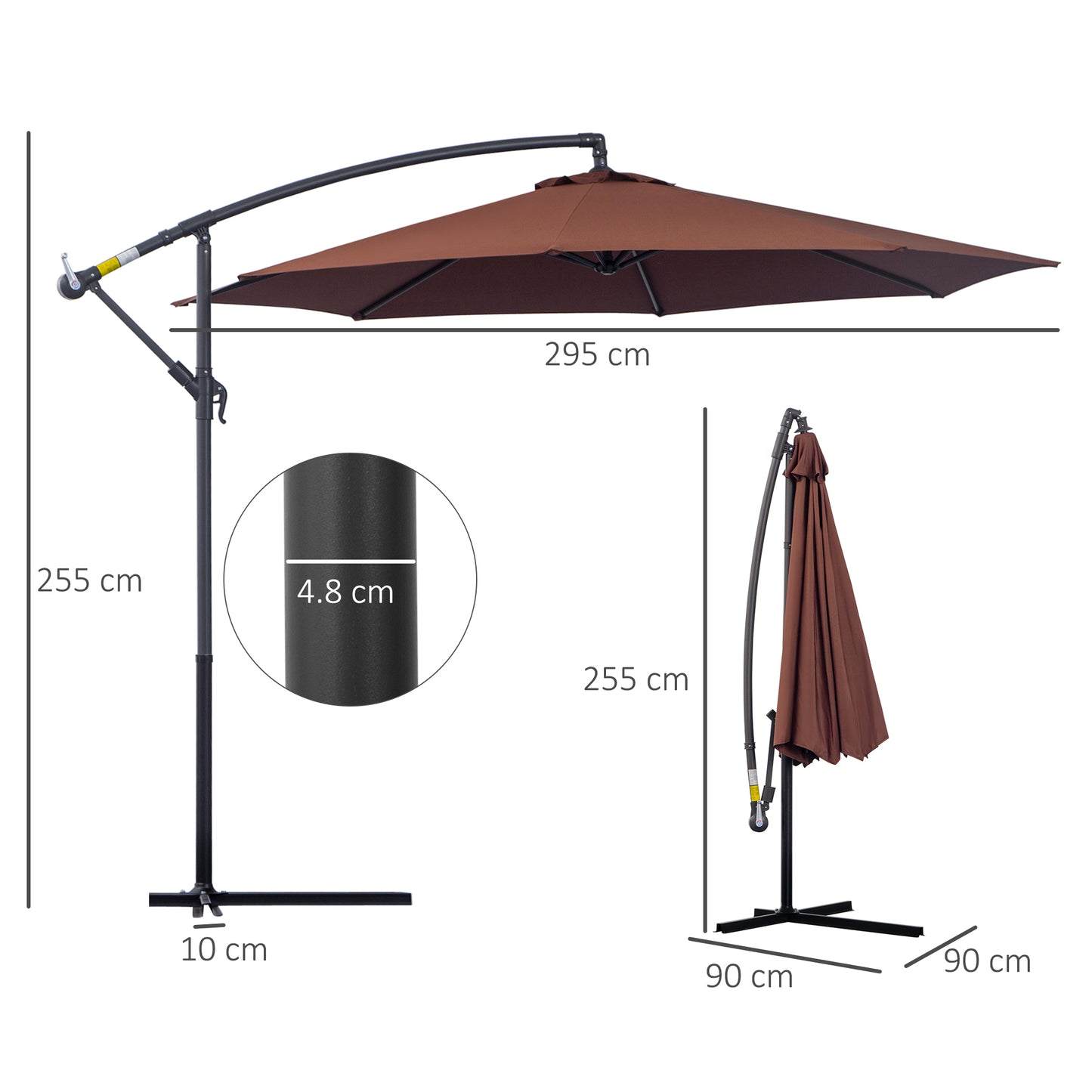 Outsunny 3m Hanging Umbrella Parasol-Coffee