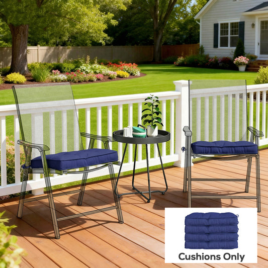 Outsunny Garden Seat Cushion with Ties, 42 x 42cm Replacement Dining Chair Seat Pad, Dark Blue