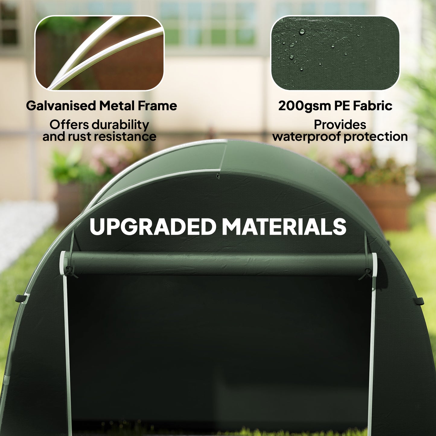 Outsunny 8 x 4 ft Garden Storage Tent, Waterproof Bike Tent with Roll-up Zipper Door and Galvanised Metal Frame, Green