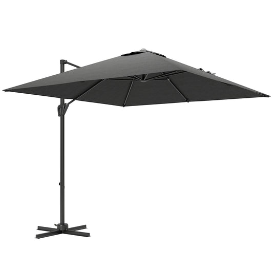 Outsunny Patio Offset Parasol Umbrella with UV Resistant, Cross Base Included, Weights Required - Dark Grey