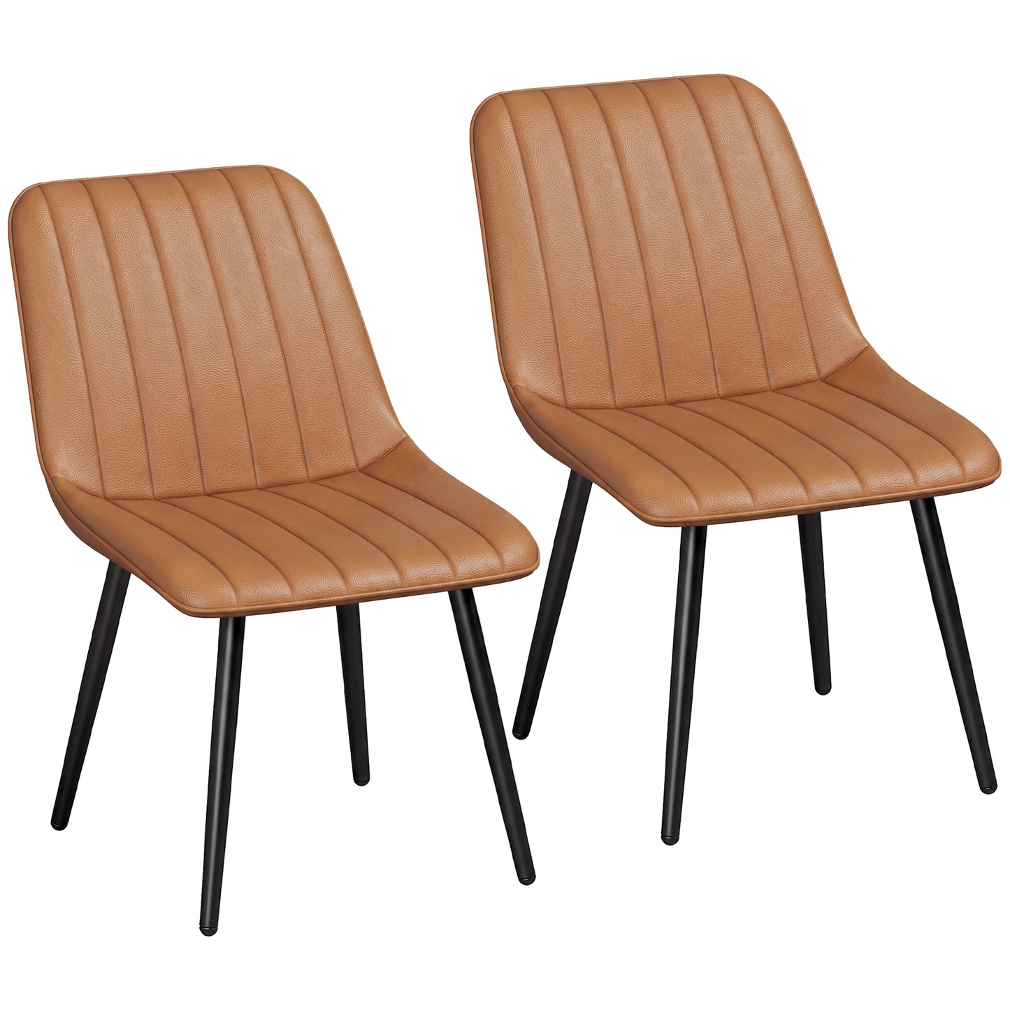 HOMCOM Faux Leather Upholstered Kitchen Chairs, Modern Dining Chairs Set of 2 with Metal Legs for Dining Room, Brown