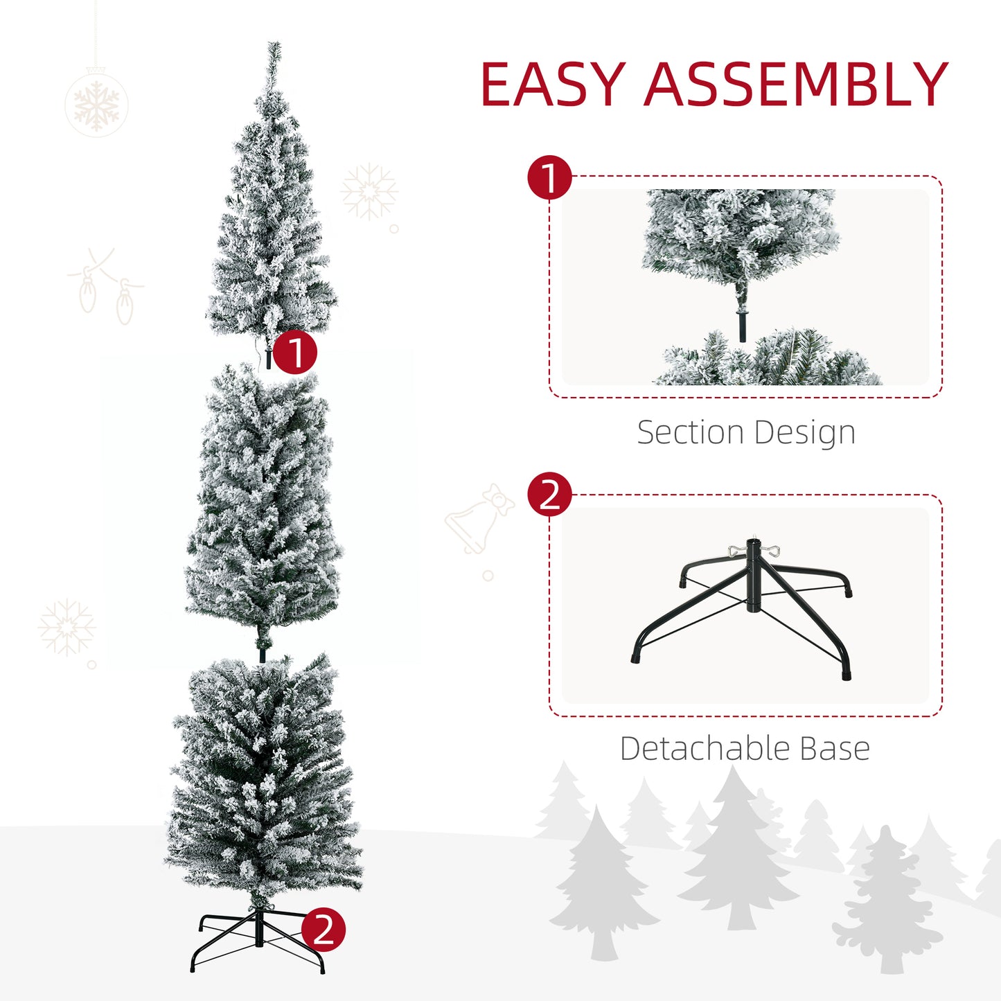HOMCOM 7.5' Artificial Prelit Christmas Trees Holiday DÃ©cor with Colourful LED Lights, Flocked Tips, Berry, Pine Cone