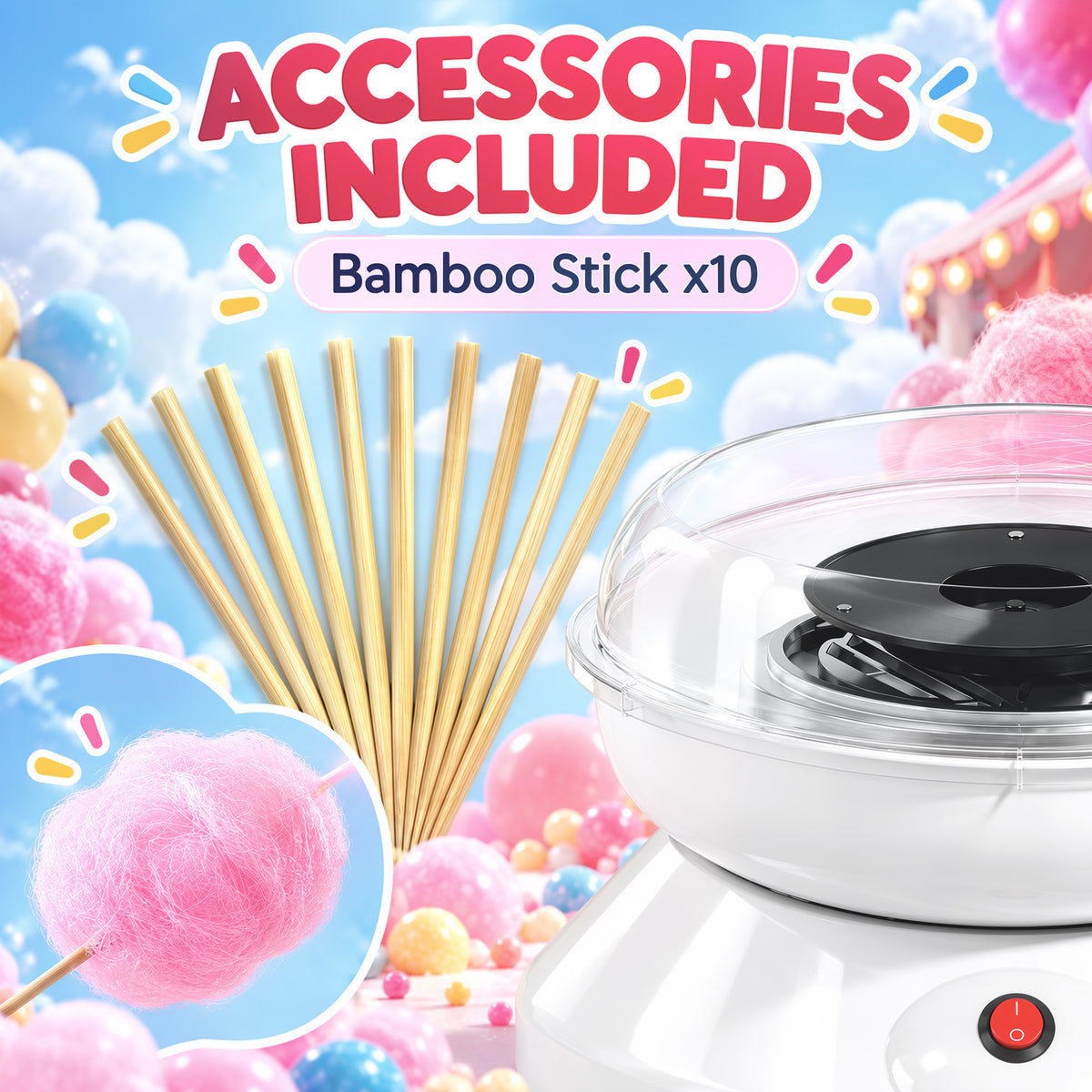 HOMCOM Candy Floss Maker, Quick Making Electric Cotton Floss Machine with 10 Bamboo Sticks, White