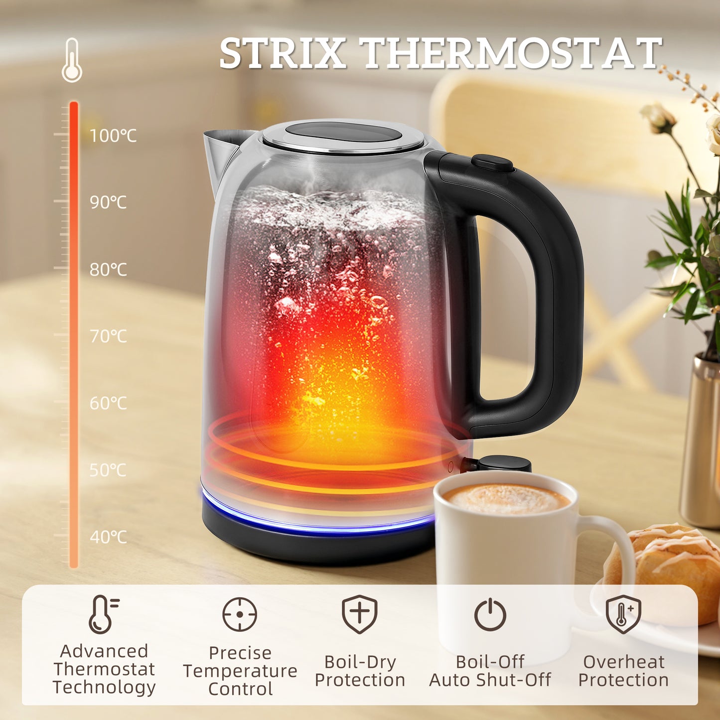 HOMCOM Kettle and Toaster Set, 1.7L 3000W Rapid Boil Jug Kettle with Strix Thermostat, Limescale Filter, 4 Slice Toaster with 7 Browning Controls, Crumb Tray, Silver Tone