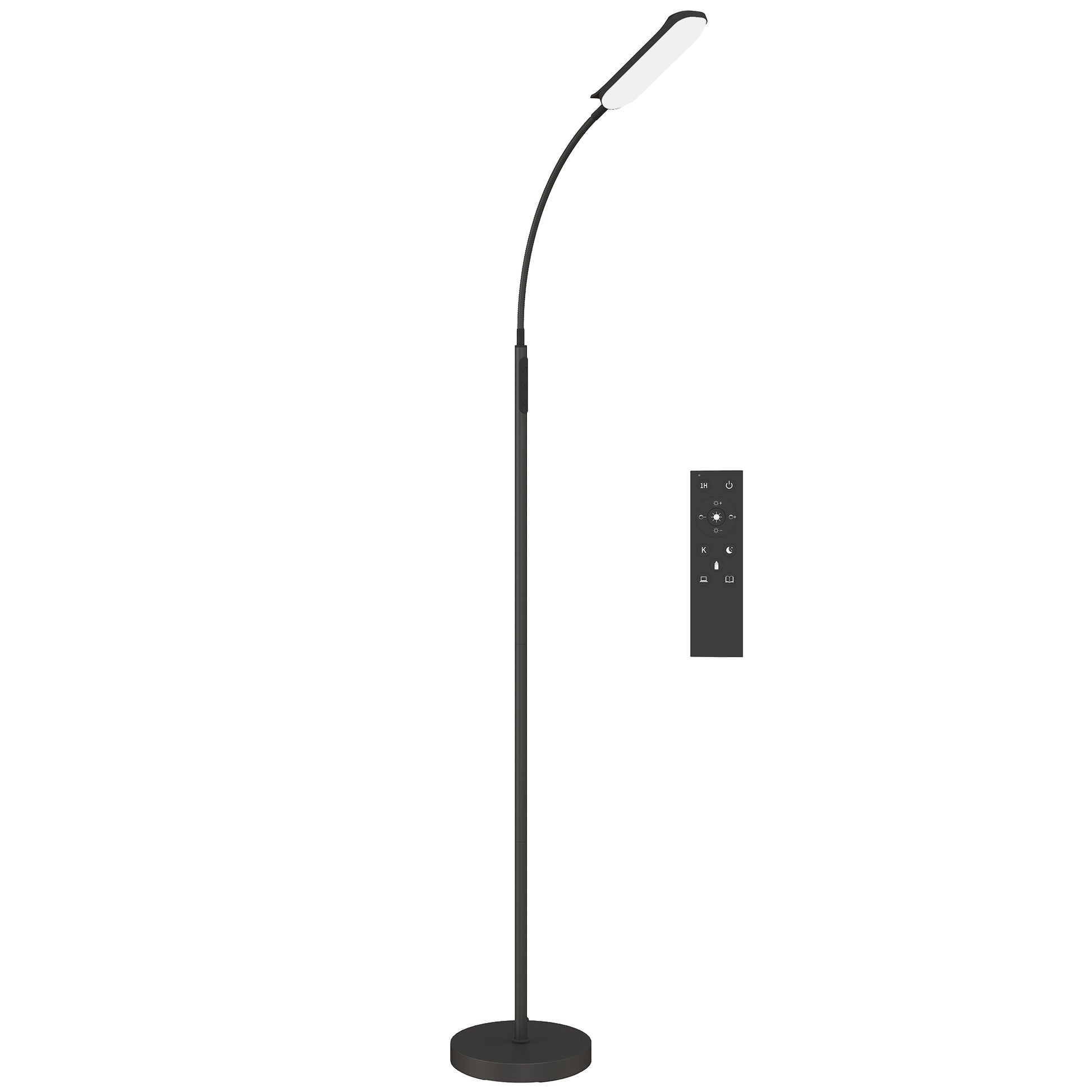 HOMCOM LED Floor Lamp, Standing Lamp with Remote & Touch Control, Stepless Dimmable Colours Temperature & Brightness, 360Â° Adjustable Gooseneck, 1 Hour Timer, Memory Function for Living Room, Black Default Title